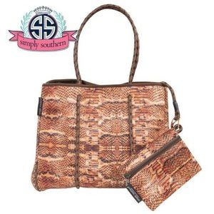 SIMPLY SOUTHERN Snake Print Neoprene Expandable Tote & Mini Bag Set NWT